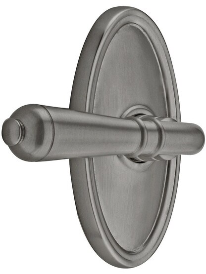 Oval Rosette Set With Turino Levers Left Hand in Antique Pewter.
